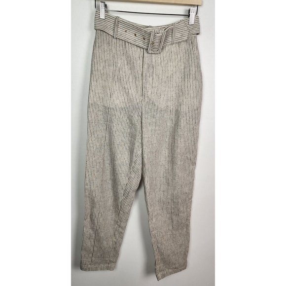 Significant Other Women's Sz. 6 Navy & Ivory LInen Blend Pleated Belted Pants - Picture 1 of 7